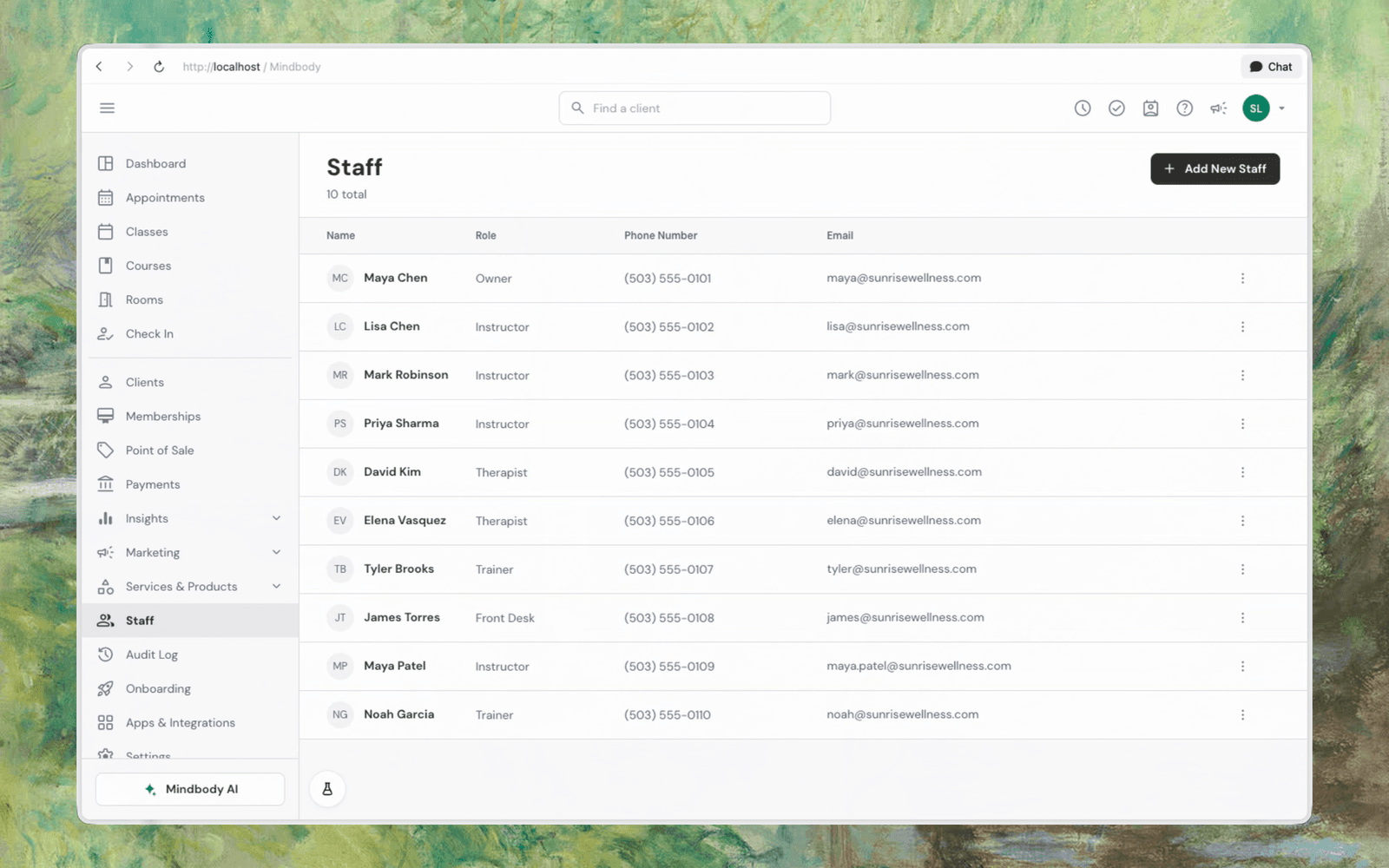 Mindbody AI blocking off a staff member's week and handling the downstream cancellations