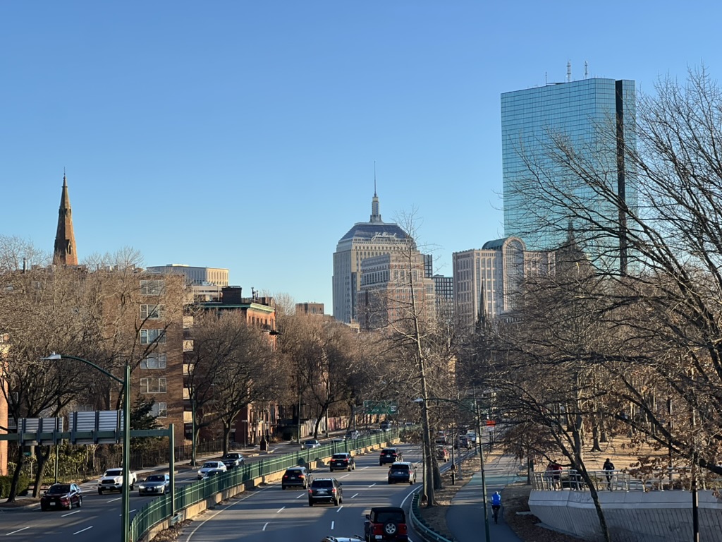 Boston skyline along Storrow Drive